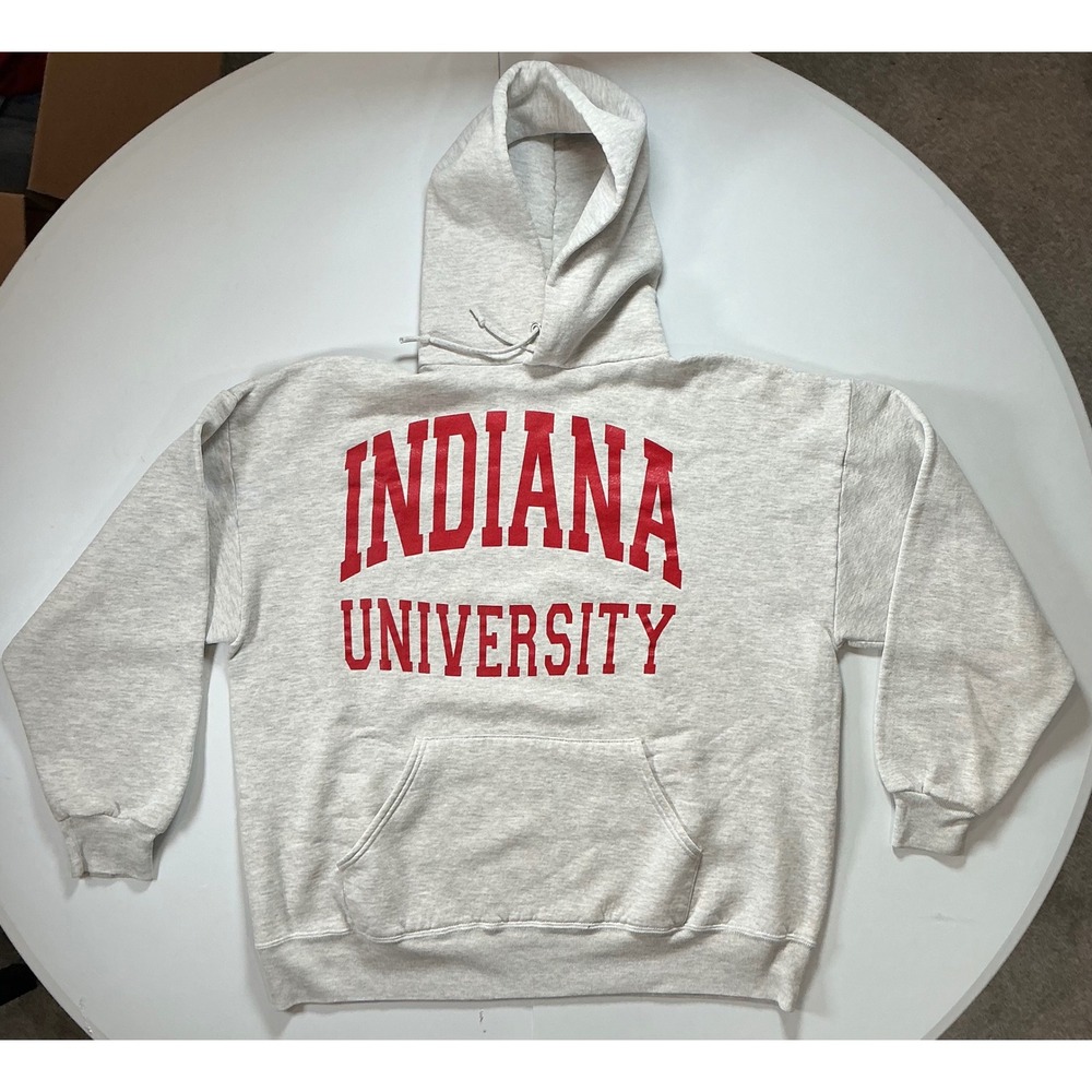 VTG USA Made Indiana University Hoodie Gray Super Sweats Preppy Mens XL